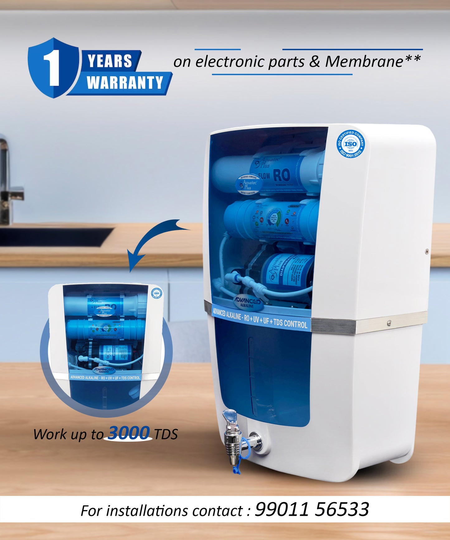 Advanced Alkaline 12L RO+UV+UF+TDS Water Purifier for Home (White, Blue)
