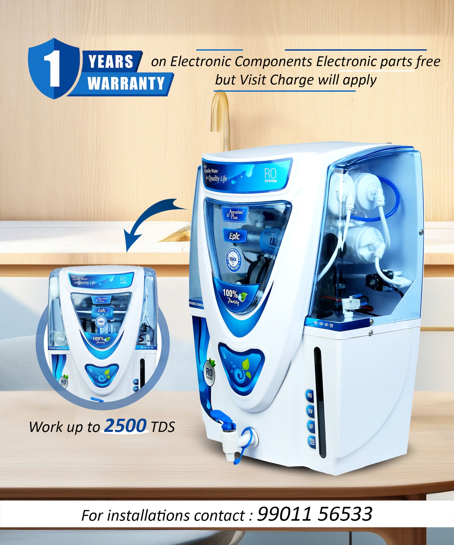 Epic 15 L RO+UV+UF+TDS Water Purifier for Home (White)