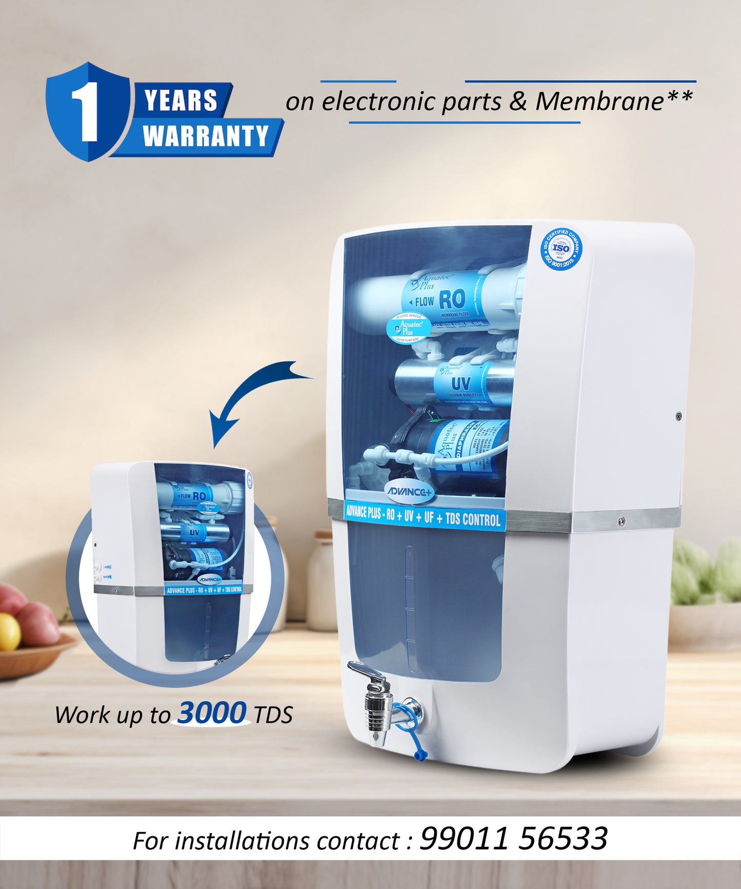 Advance Plus 12L RO+UV+UF+TDS Water Purifier for Home (White, Blue)