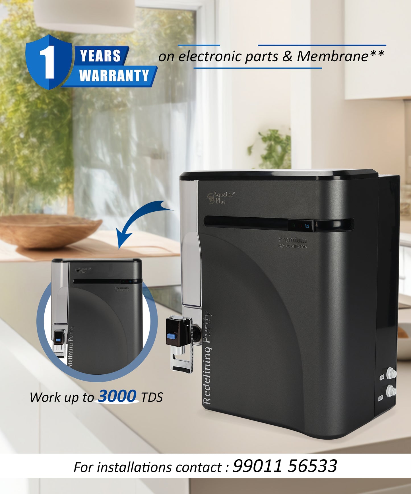 Premium 9L RO+UV+UF+TDS Water Purifier for Home (Black)